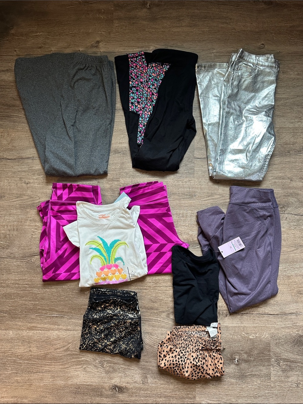 Girls Mixed Activewear Lot - Pink Pineapple Tee + Assorted Leggings